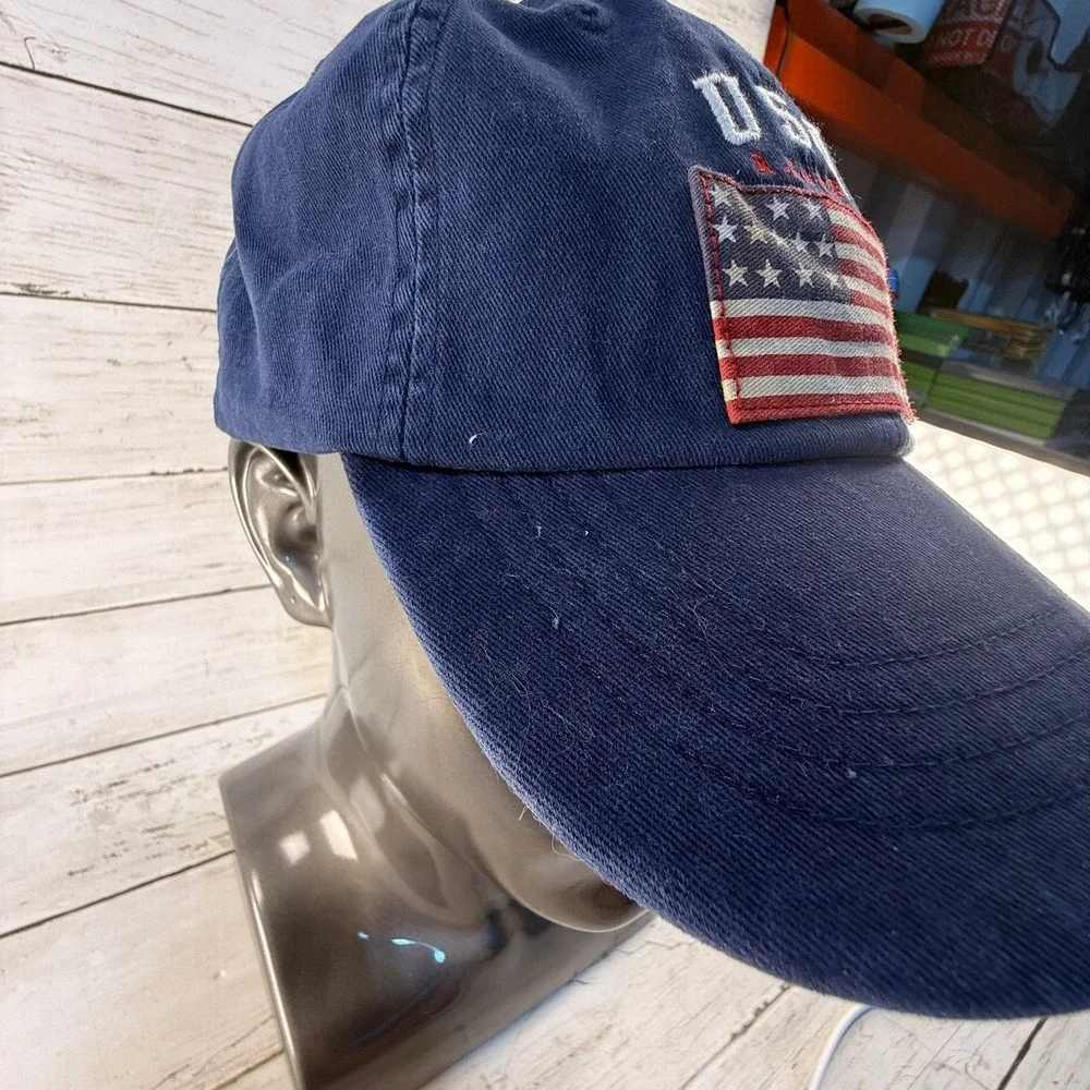 Polo Ralph Lauren USA American Flag Navy Blue Baseball Cap Dad Hat Adjustable